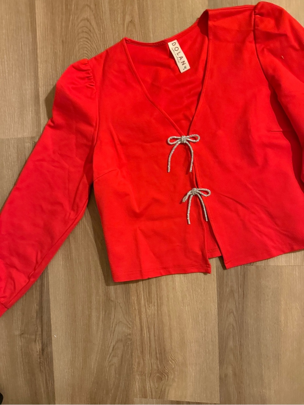 Anthropologie Red V-Neck Tie-Front Blouse - Picture 9 of 13